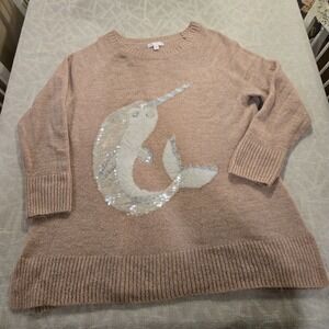 LC Lauren Conrad Pink Narwhal Sequin Sweater Long Sleeve Knit Women‎ Size XL
